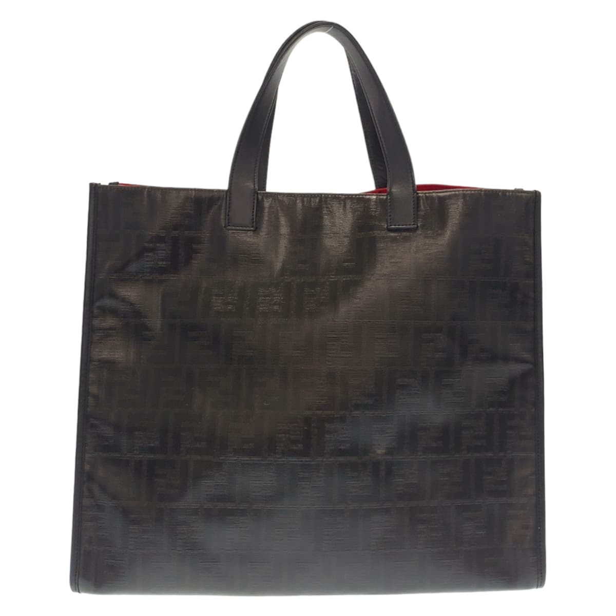 FENDI フェンディ ズッカ 男女兼用 ブラック 黒 レッド シルバー金具 コーティングキャンバス / レザー トートバッグ ハンドバッグ 男女兼用  メンズ