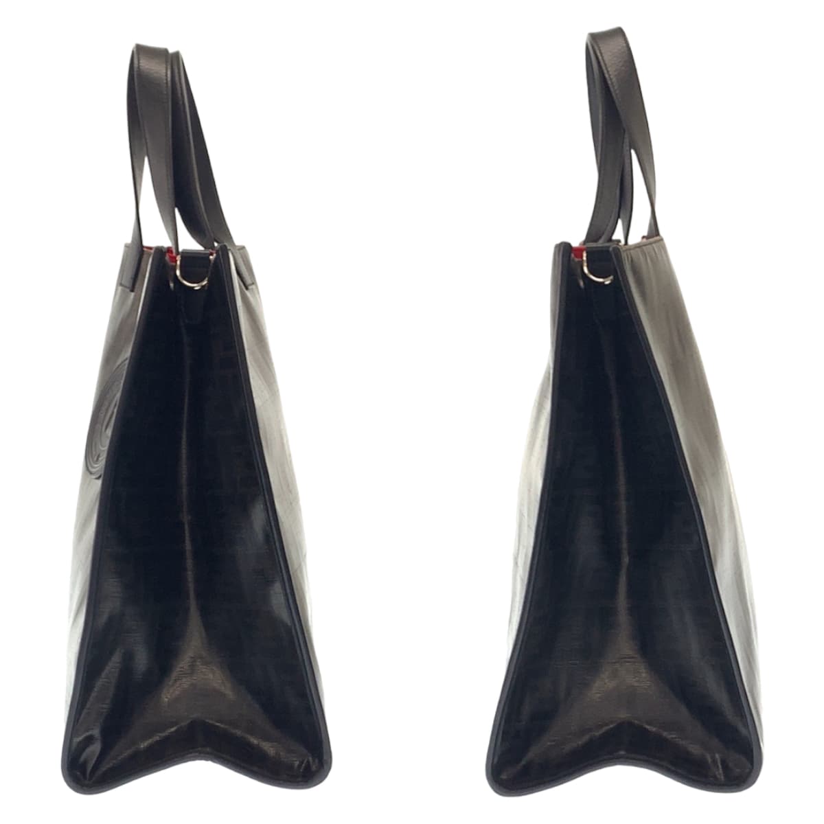 FENDI フェンディ ズッカ 男女兼用 ブラック 黒 レッド シルバー金具 コーティングキャンバス / レザー トートバッグ ハンドバッグ 男女兼用  メンズ