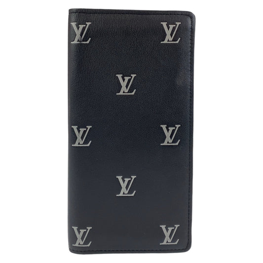 11464
 LOUIS VUITTON Louis Vuitton Blason Portefeuille Brazza Black Silver Hardware Leather M83190 Long Wallet Men's