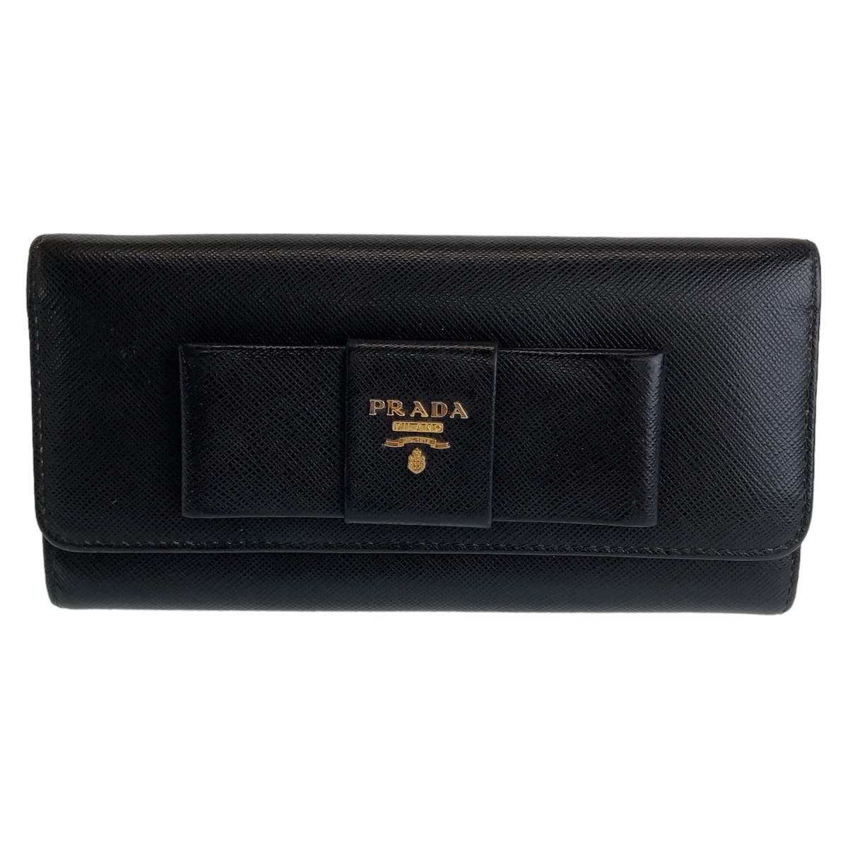 11468
PRADA プラダ サフィアーノ リボン ブラック ゴールド金具 レザー 長財布 ロングウォレット  レディース