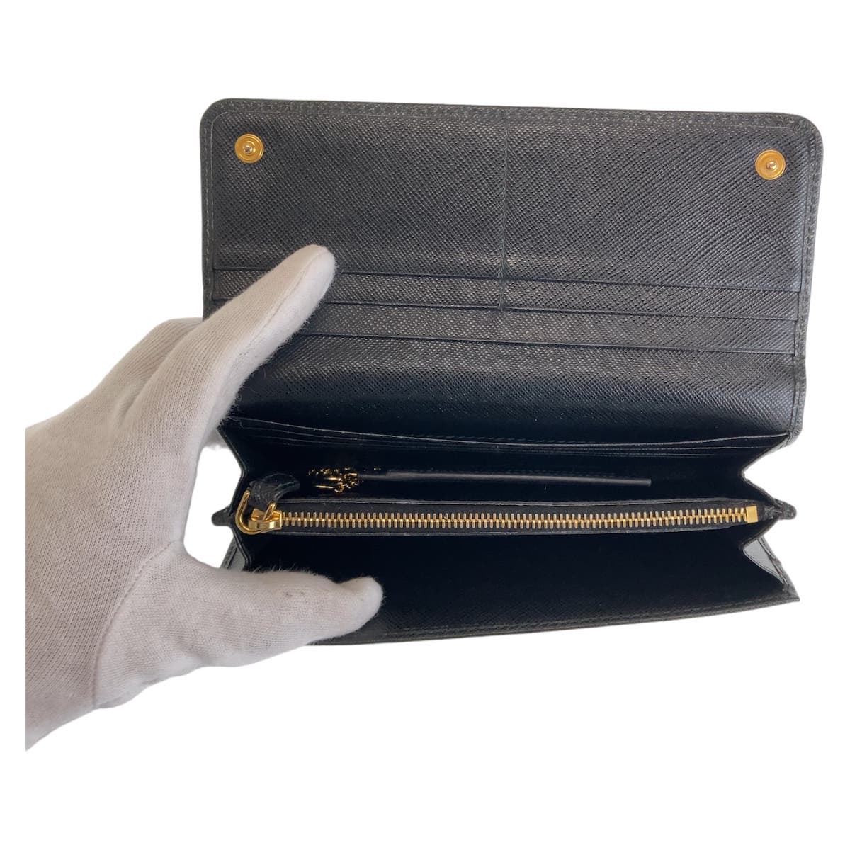 11468
PRADA プラダ サフィアーノ リボン ブラック ゴールド金具 レザー 長財布 ロングウォレット  レディース