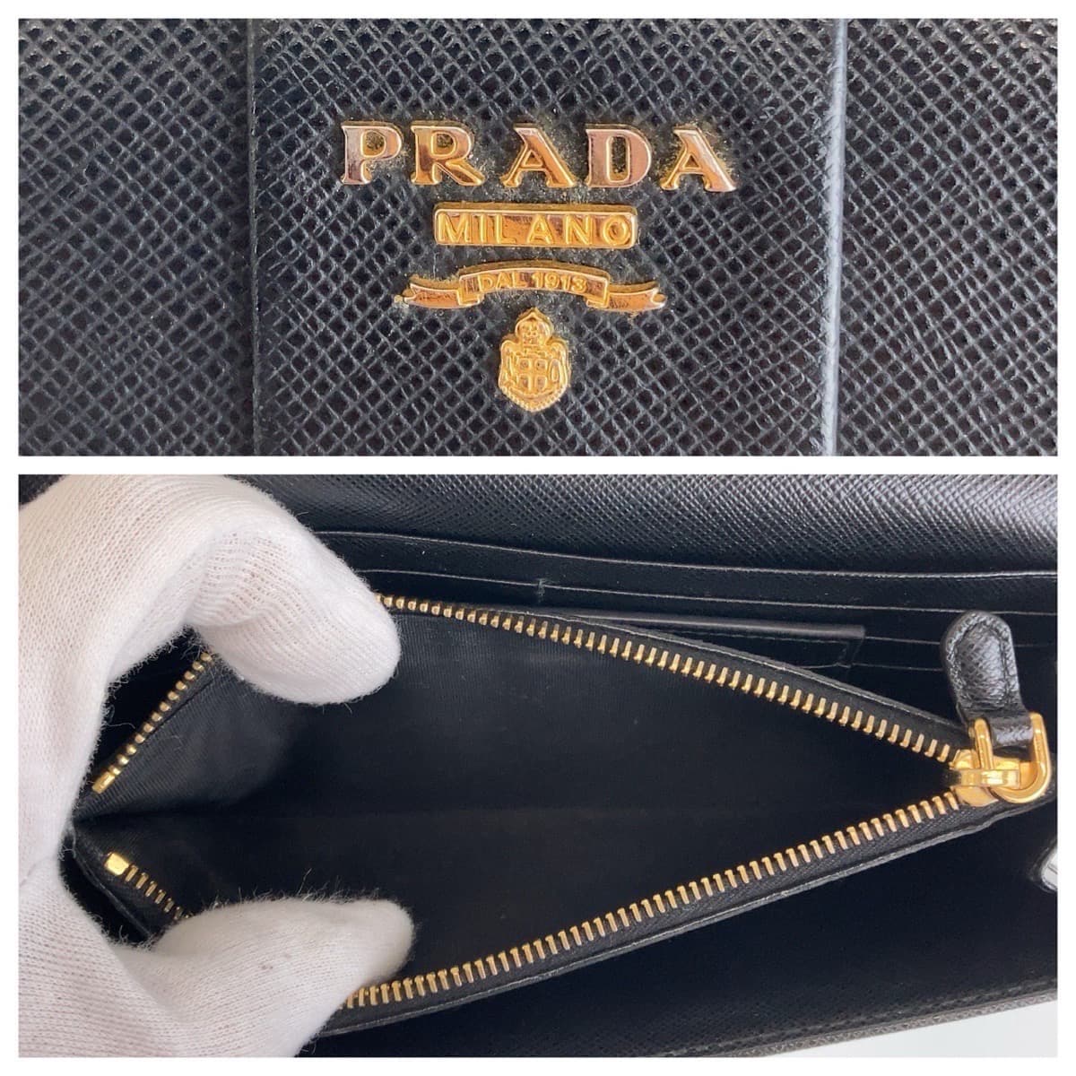 11468
PRADA プラダ サフィアーノ リボン ブラック ゴールド金具 レザー 長財布 ロングウォレット  レディース