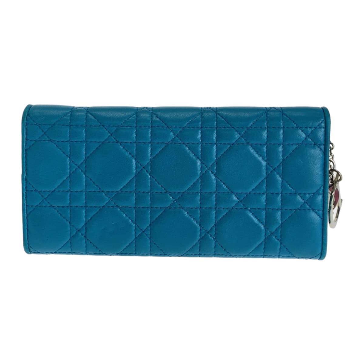 Dior ディオール カナージュ ブルー シルバー金具 ラムスキン 長財布 チェーンウォレット  レディース