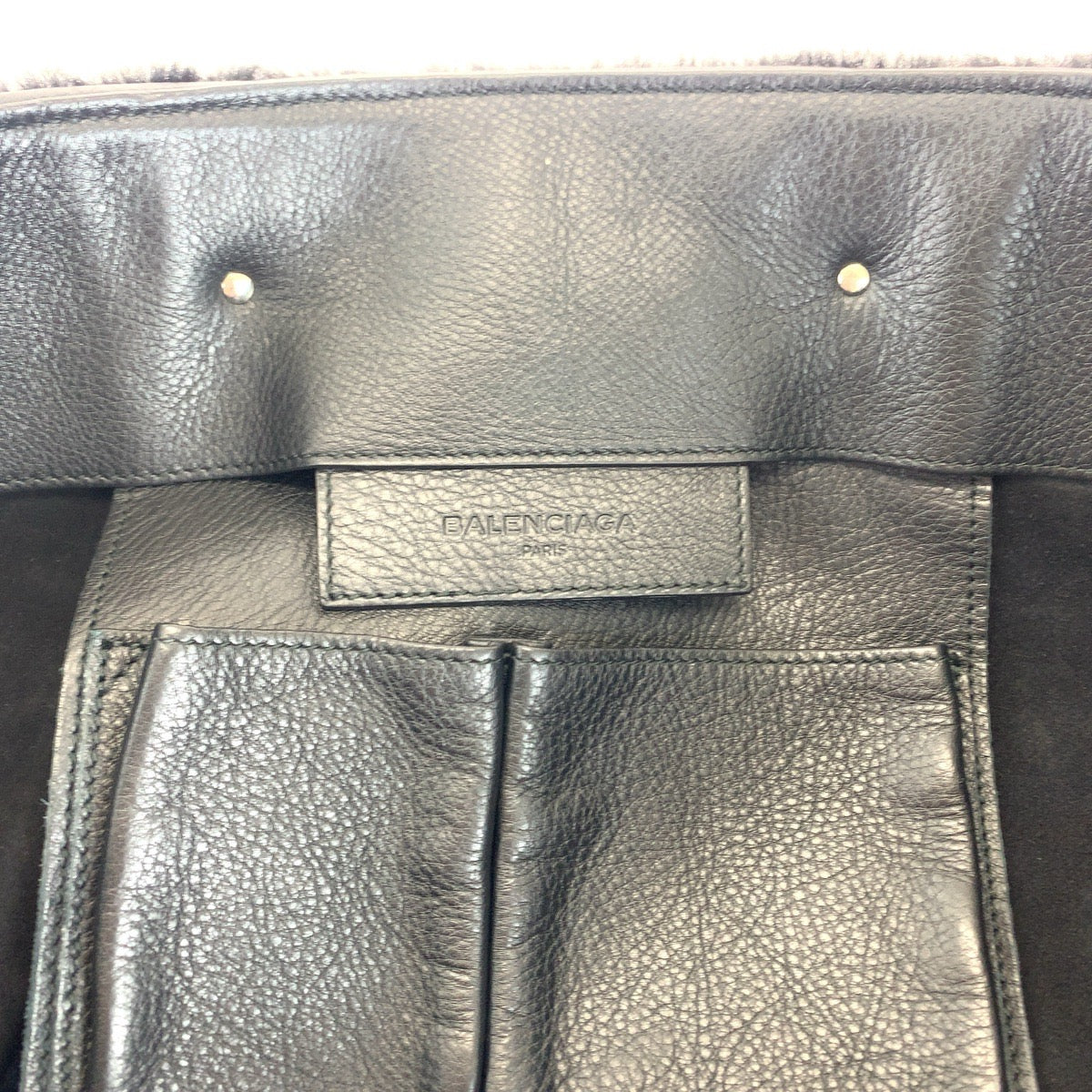 11471
BALENCIAGA バレンシアガ ペーパー ブラック 黒 シルバー金具 ムートン / レザー 387480 トートバッグ ハンドバッグ  レディース