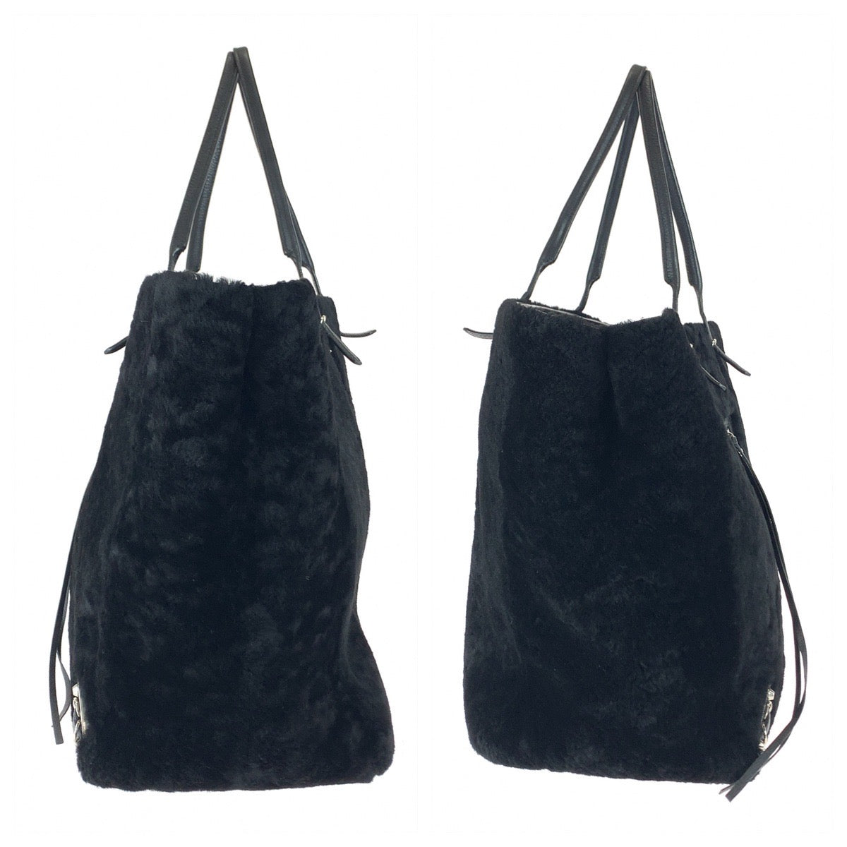 11471
BALENCIAGA バレンシアガ ペーパー ブラック 黒 シルバー金具 ムートン / レザー 387480 トートバッグ ハンドバッグ  レディース A47