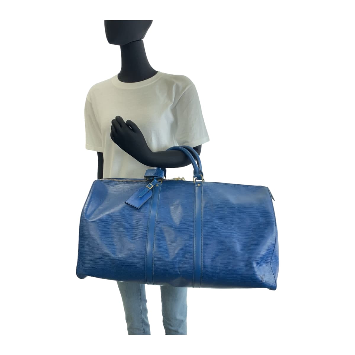 LOUIS VUITTON ルイヴィトン エピ キーポル55 ブルー ゴールド金具 レザー M42955 ボストンバッグ ハンドバッグ 男女兼用  メンズ