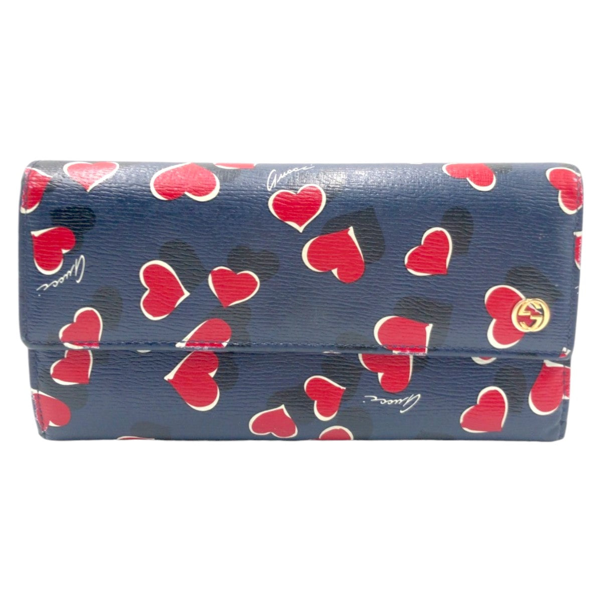 GUCCI グッチ インターロッキング ネイビー レッド ゴールド金具 レザー 309702 長財布 ロングウォレット  レディース