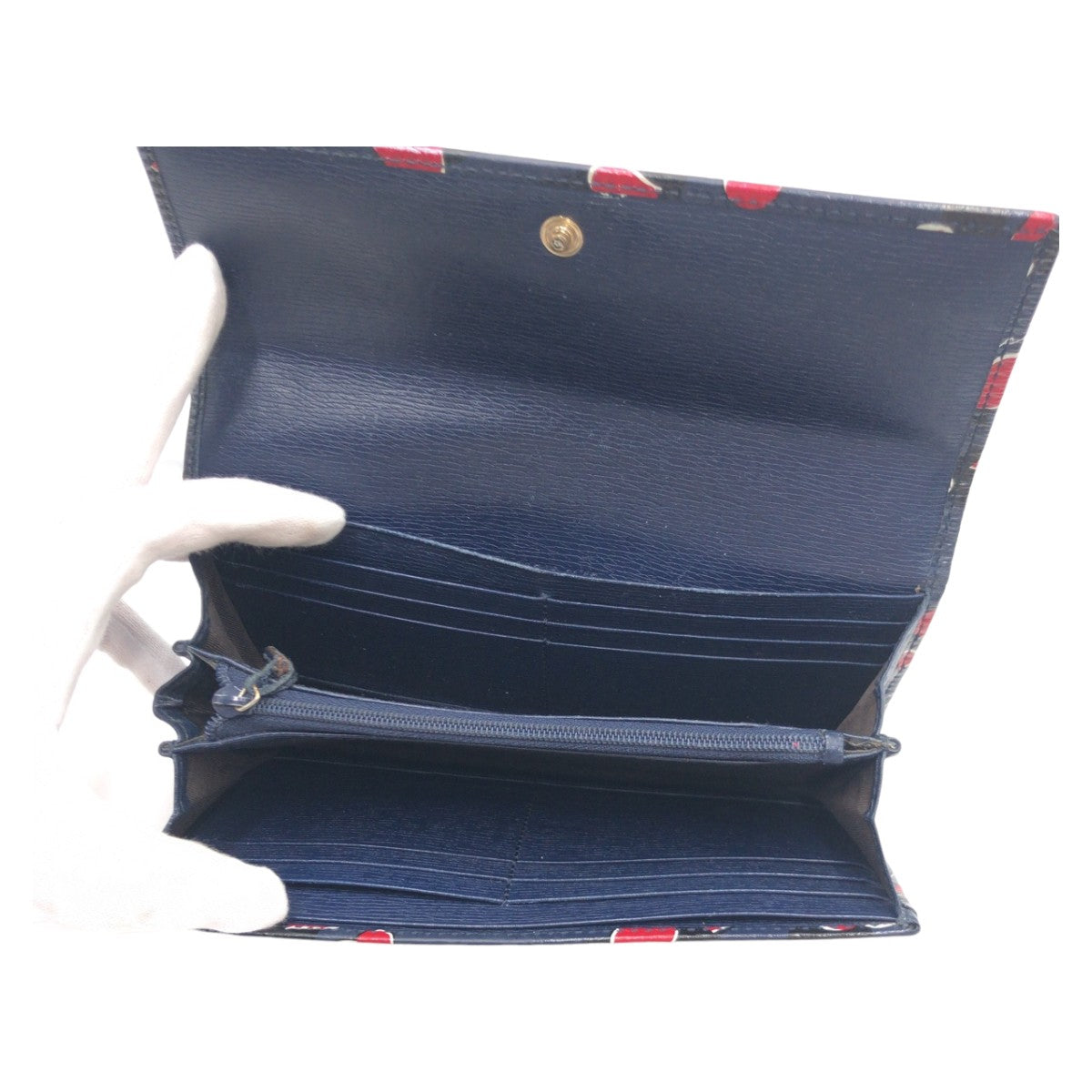 GUCCI グッチ インターロッキング ネイビー レッド ゴールド金具 レザー 309702 長財布 ロングウォレット  レディース