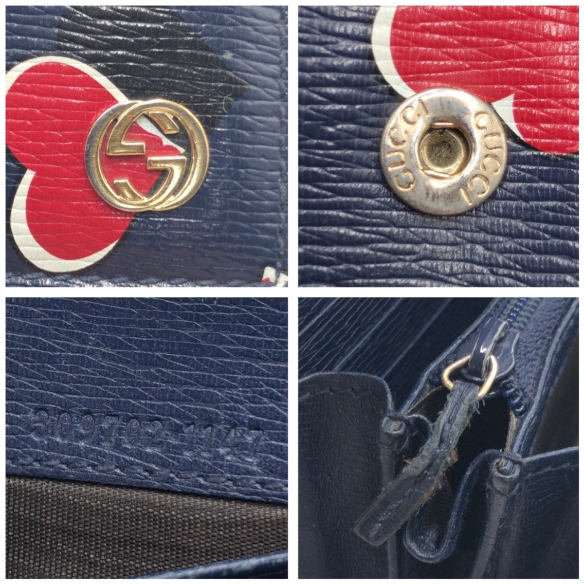 GUCCI グッチ インターロッキング ネイビー レッド ゴールド金具 レザー 309702 長財布 ロングウォレット  レディース