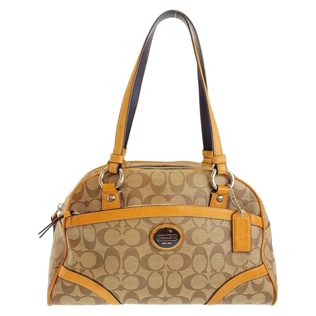 112433
COACH コーチ ヘリテージ シグネチャー ベージュ キャメル シルバー金具 PVC / レザー ショルダーバッグ ハンドバッグ  レディース