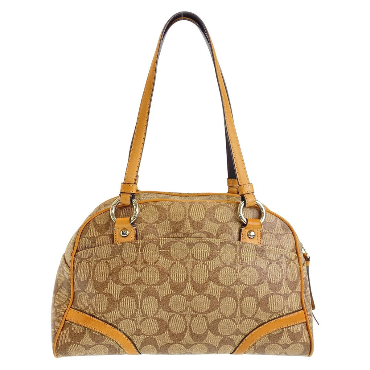 112433
COACH コーチ ヘリテージ シグネチャー ベージュ キャメル シルバー金具 PVC / レザー ショルダーバッグ ハンドバッグ  レディース