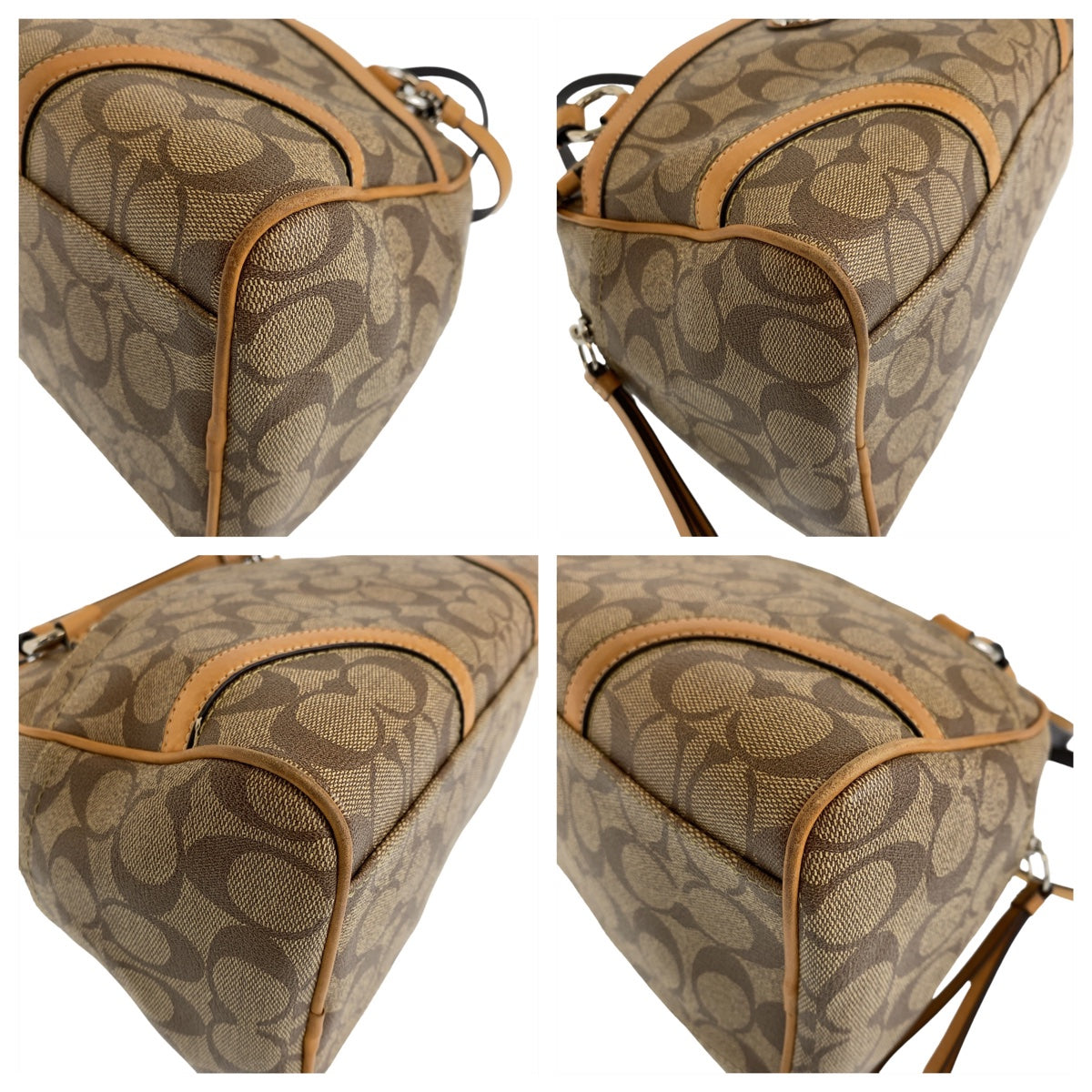 112433
COACH コーチ ヘリテージ シグネチャー ベージュ キャメル シルバー金具 PVC / レザー ショルダーバッグ ハンドバッグ  レディース