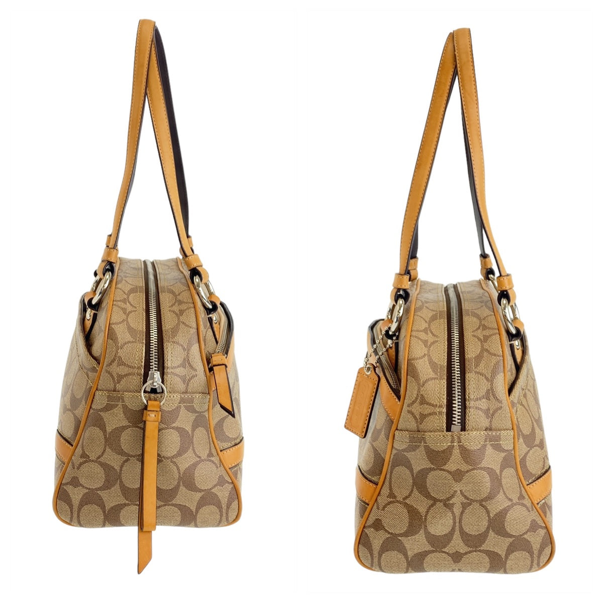 112433
COACH コーチ ヘリテージ シグネチャー ベージュ キャメル シルバー金具 PVC / レザー ショルダーバッグ ハンドバッグ  レディース