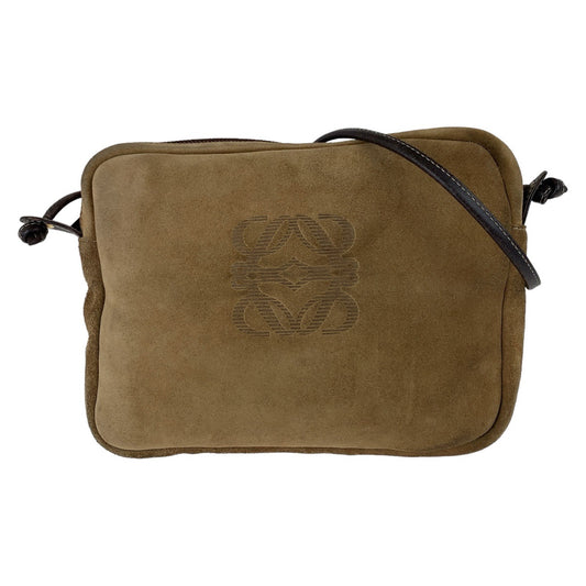 112432
LOEWE ロエベ ヴィンテージ アナグラム ブラウン ゴールド金具 スウェード / レザー 斜め掛け ショルダーバッグ ポシェット カメラバッグ  レディース