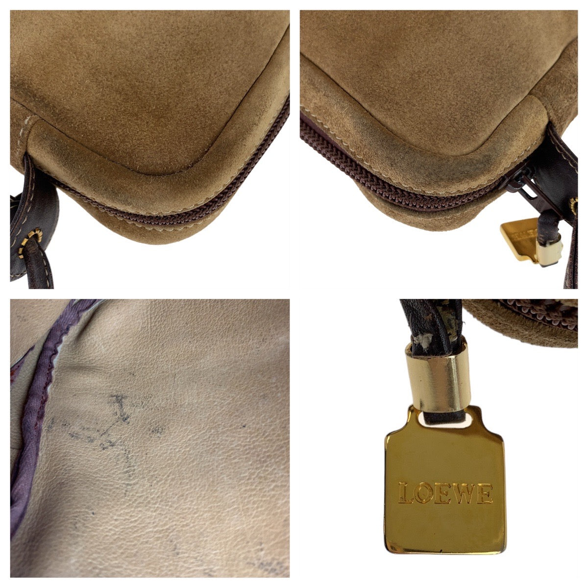 112432
LOEWE ロエベ ヴィンテージ アナグラム ブラウン ゴールド金具 スウェード / レザー 斜め掛け ショルダーバッグ ポシェット カメラバッグ  レディース