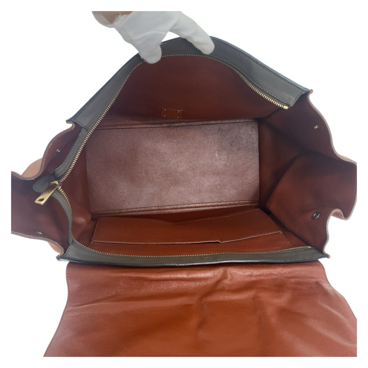 12430
CELINE セリーヌ トラペーズ ブラウン グレー ゴールド金具 レザー / スウェード ハンドバッグ  レディース