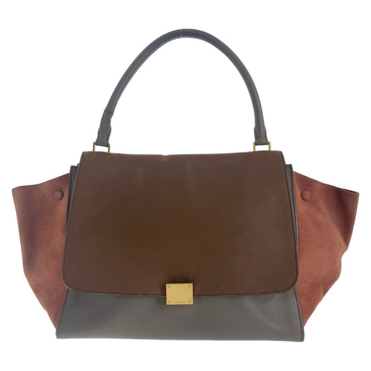 12430
CELINE セリーヌ トラペーズ ブラウン グレー ゴールド金具 レザー / スウェード ハンドバッグ  レディース