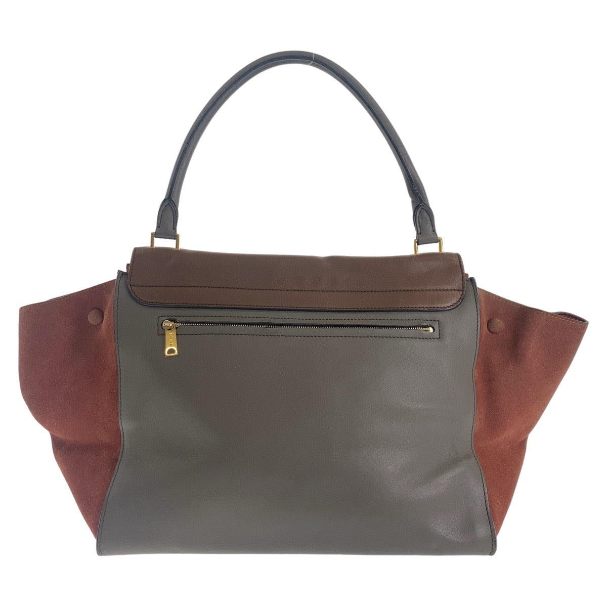 12430
CELINE セリーヌ トラペーズ ブラウン グレー ゴールド金具 レザー / スウェード ハンドバッグ  レディース