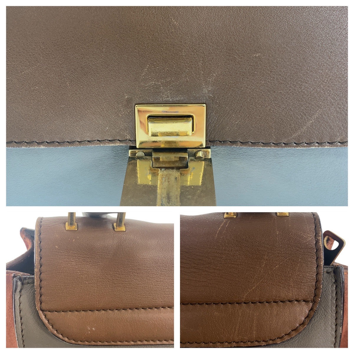 12430
CELINE セリーヌ トラペーズ ブラウン グレー ゴールド金具 レザー / スウェード ハンドバッグ  レディース