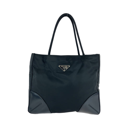 12872
PRADA プラダ テスート 三角ロゴプレート ブラック 黒 シルバー金具 ナイロン / レザー トートバッグ ハンドバッグ  レディース