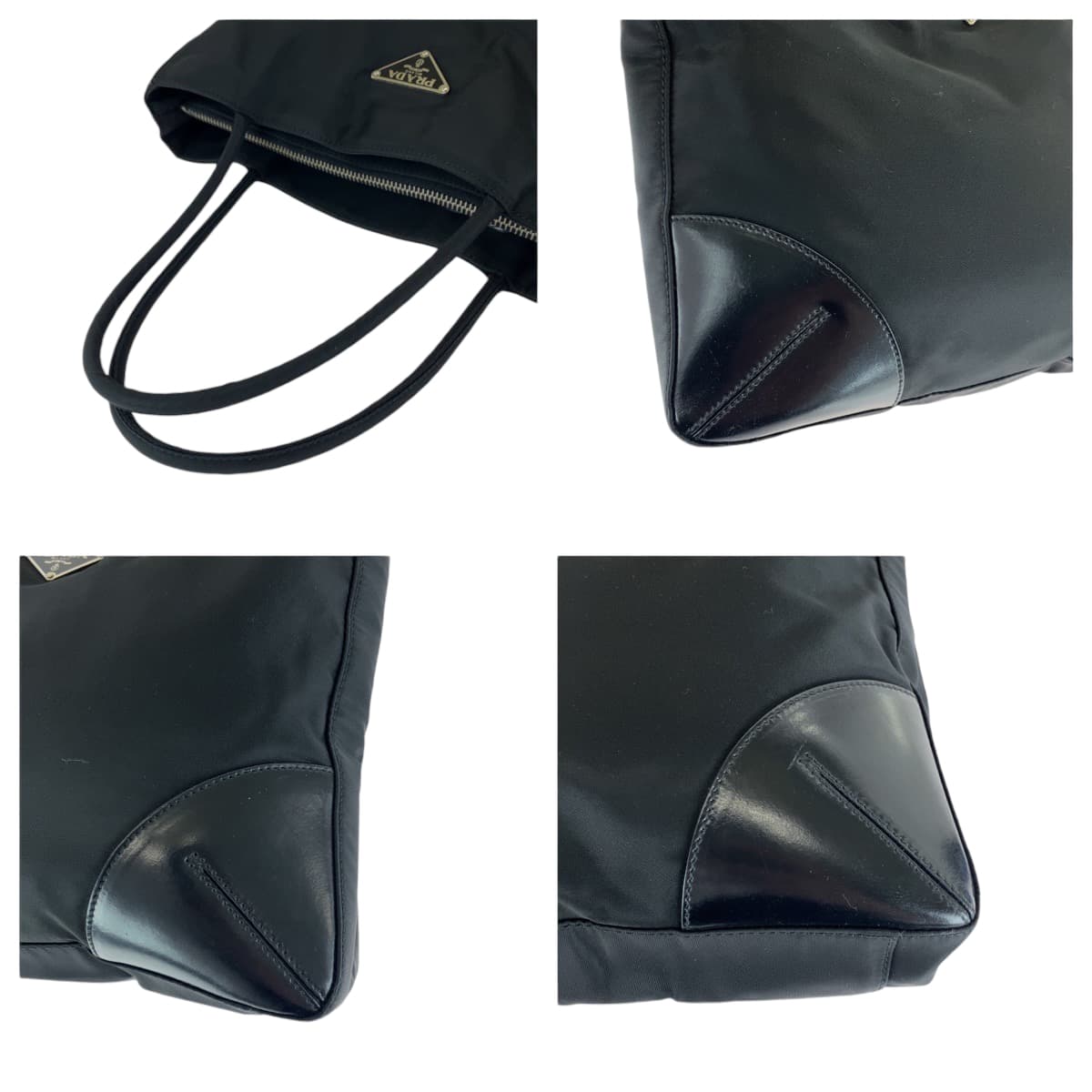 12872
PRADA プラダ テスート 三角ロゴプレート ブラック 黒 シルバー金具 ナイロン / レザー トートバッグ ハンドバッグ  レディース
