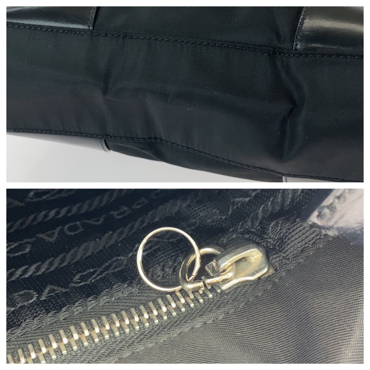 12872
PRADA プラダ テスート 三角ロゴプレート ブラック 黒 シルバー金具 ナイロン / レザー トートバッグ ハンドバッグ  レディース