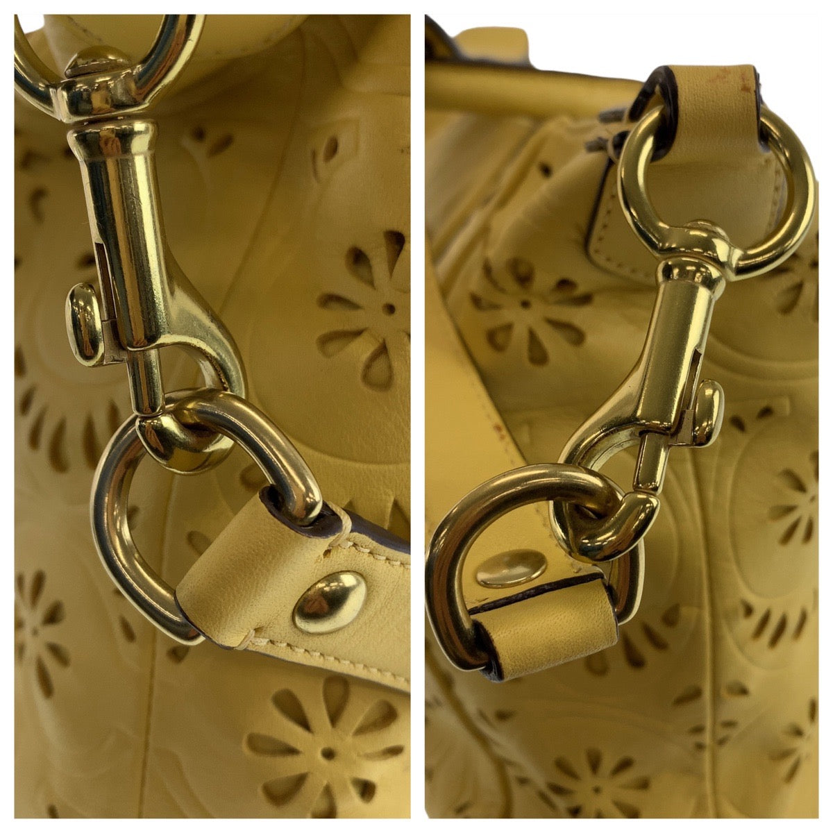 112429
COACH コーチ マディソン レースレザー マギー イエロー ゴールド金具 レザー トートバッグ ハンドバッグ ショルダーバッグ 2way  レディース