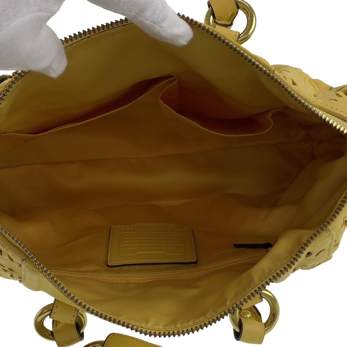 112429
COACH コーチ マディソン レースレザー マギー イエロー ゴールド金具 レザー トートバッグ ハンドバッグ ショルダーバッグ 2way  レディース