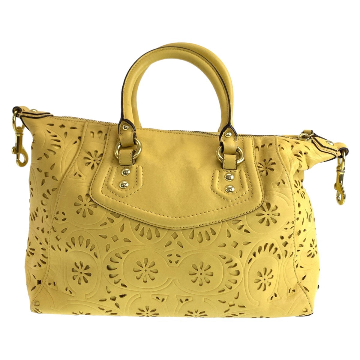 112429
COACH コーチ マディソン レースレザー マギー イエロー ゴールド金具 レザー トートバッグ ハンドバッグ ショルダーバッグ 2way  レディース
