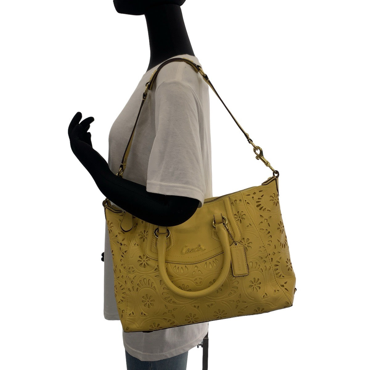 112429
COACH コーチ マディソン レースレザー マギー イエロー ゴールド金具 レザー トートバッグ ハンドバッグ ショルダーバッグ 2way  レディース