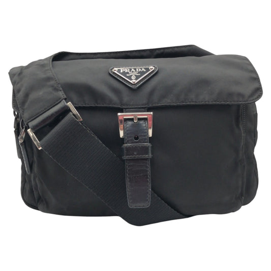 PRADA Tessuto Triangle Logo Unisex Black Nylon Shoulder Bag Messenger Bag for Men