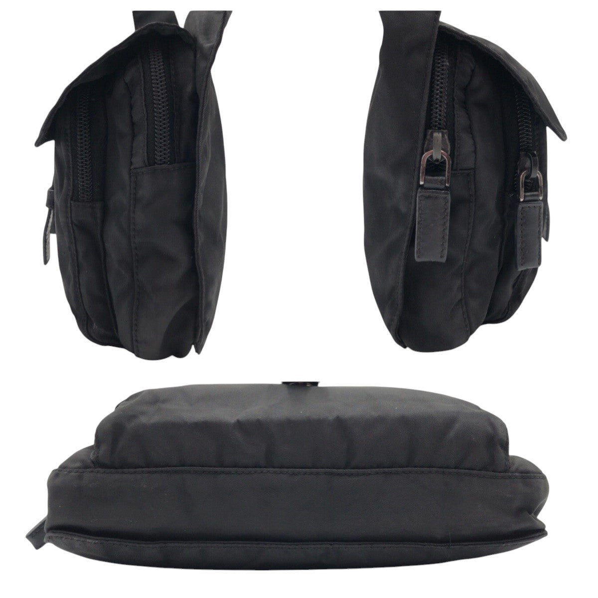 PRADA Tessuto Triangle Logo Unisex Black Nylon Shoulder Bag Messenger Bag for Men