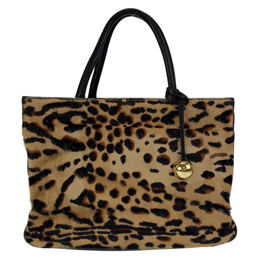 Furla フルラ レオパード ヒョウ柄 ブラウン ゴールド金具 ハラコ トートバッグ ハンドバッグ  レディース