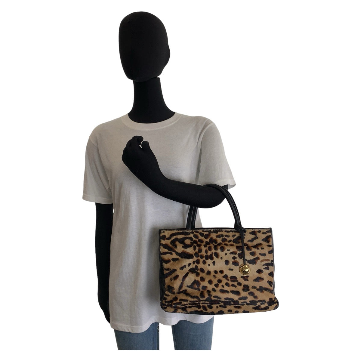 Furla フルラ レオパード ヒョウ柄 ブラウン ゴールド金具 ハラコ トートバッグ ハンドバッグ  レディース