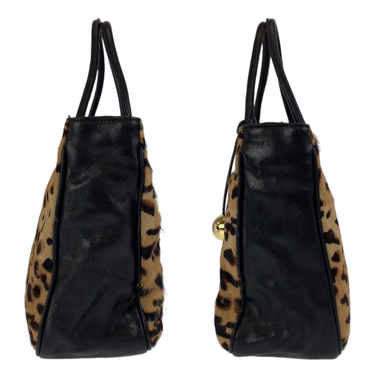 Furla フルラ レオパード ヒョウ柄 ブラウン ゴールド金具 ハラコ トートバッグ ハンドバッグ  レディース