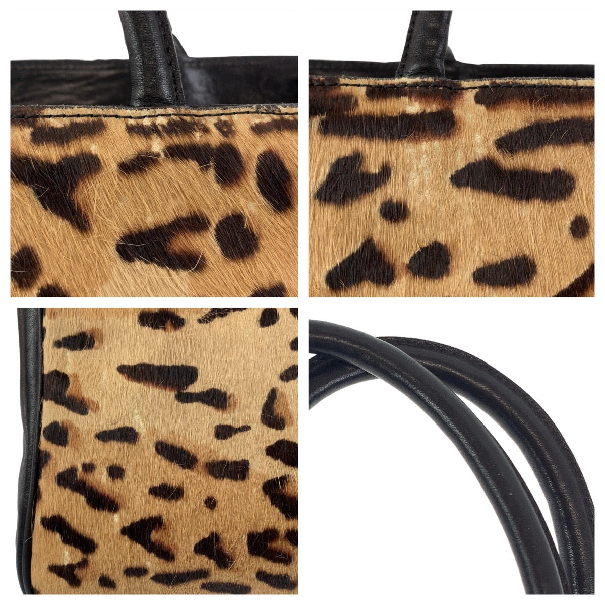Furla フルラ レオパード ヒョウ柄 ブラウン ゴールド金具 ハラコ トートバッグ ハンドバッグ  レディース