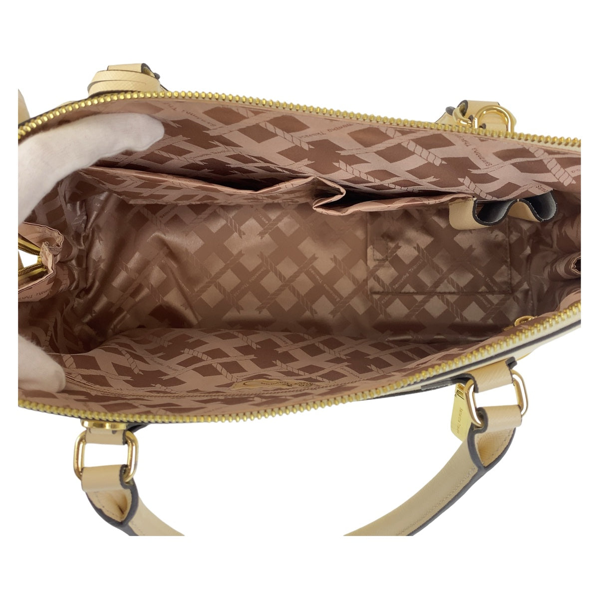 Samantha Thavasa サマンサタバサ ベージュ イエロー ゴールド金具 合成皮革 斜め掛け ショルダーバッグ ハンドバッグ 2way  レディース