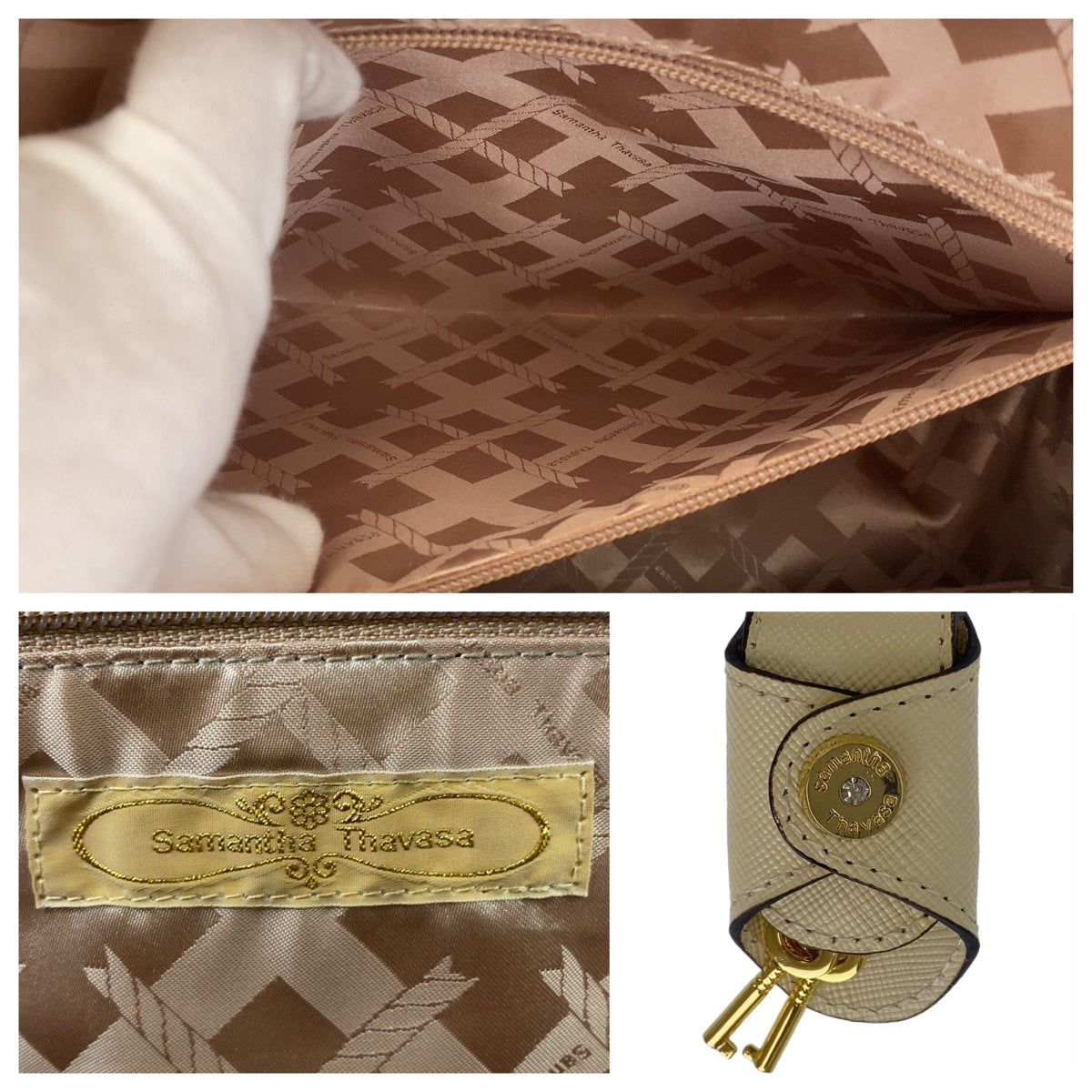 Samantha Thavasa サマンサタバサ ベージュ イエロー ゴールド金具 合成皮革 斜め掛け ショルダーバッグ ハンドバッグ 2way  レディース