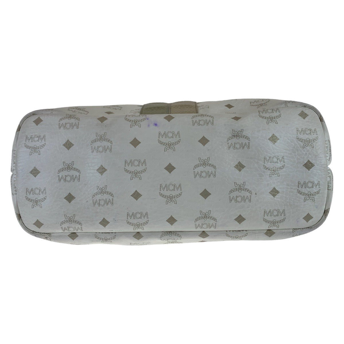 MCM Visetos White Cream Silver Hardware Leather Tote Bag Shoulder Bag Women's