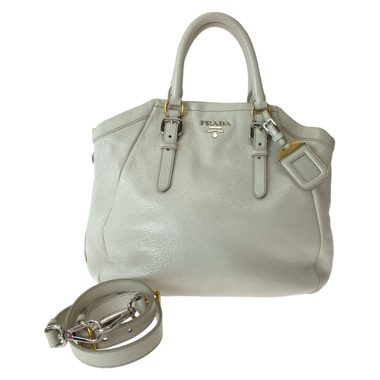 PRADA Prada White Gold Hardware Leather Tote Bag Shoulder Bag Handbag Women's