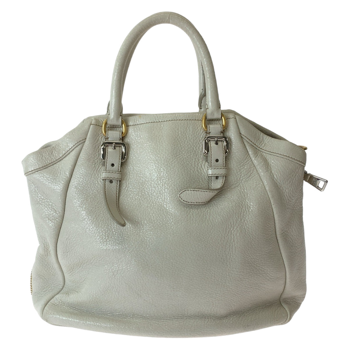 PRADA Prada White Gold Hardware Leather Tote Bag Shoulder Bag Handbag Women's