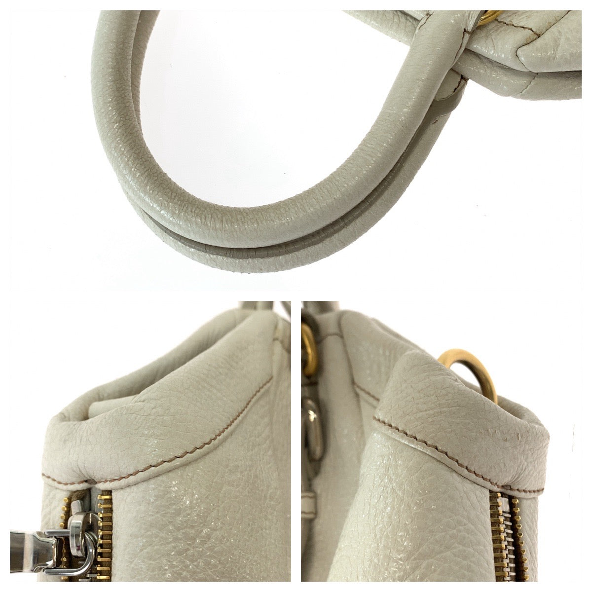 PRADA Prada White Gold Hardware Leather Tote Bag Shoulder Bag Handbag Women's