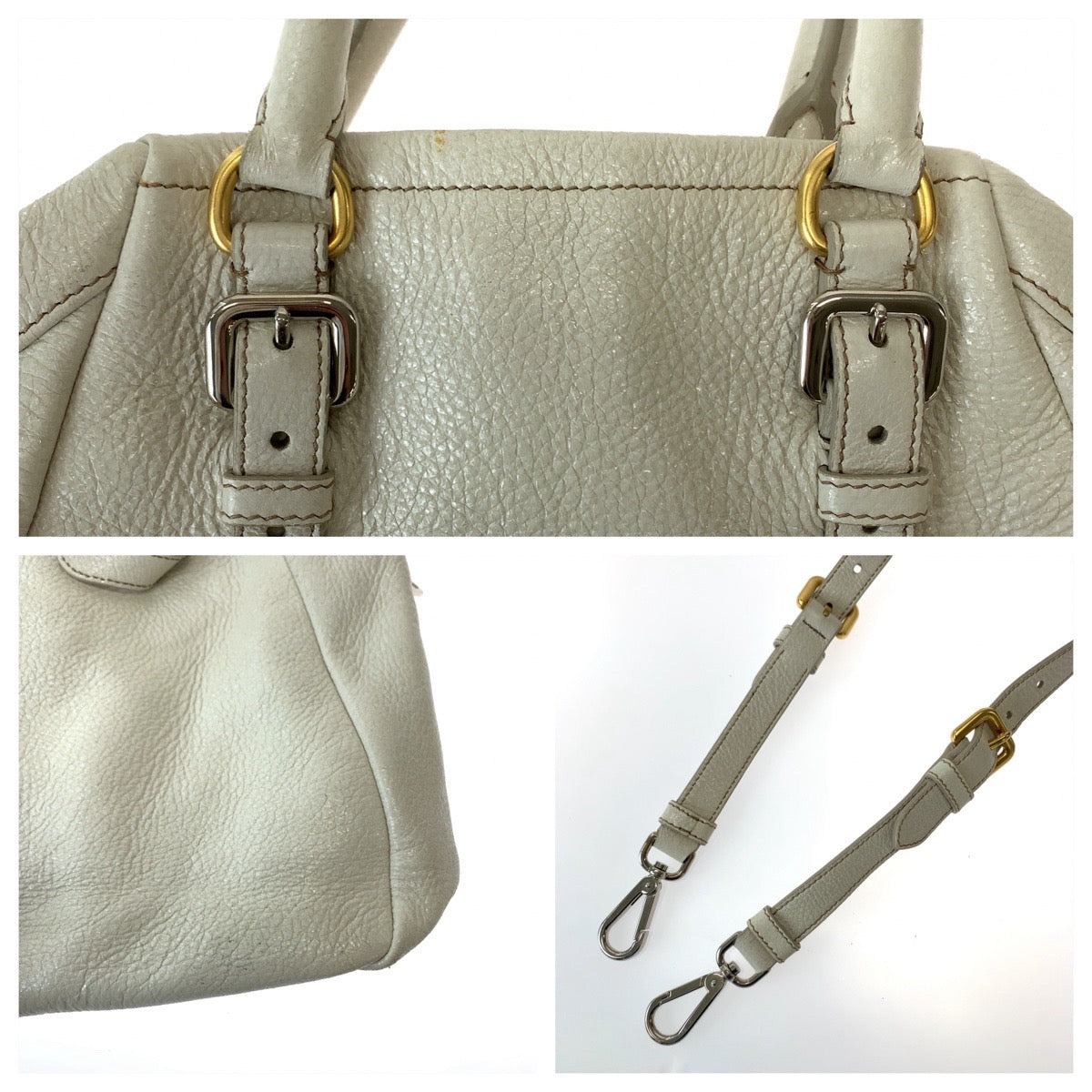 PRADA Prada White Gold Hardware Leather Tote Bag Shoulder Bag Handbag Women's