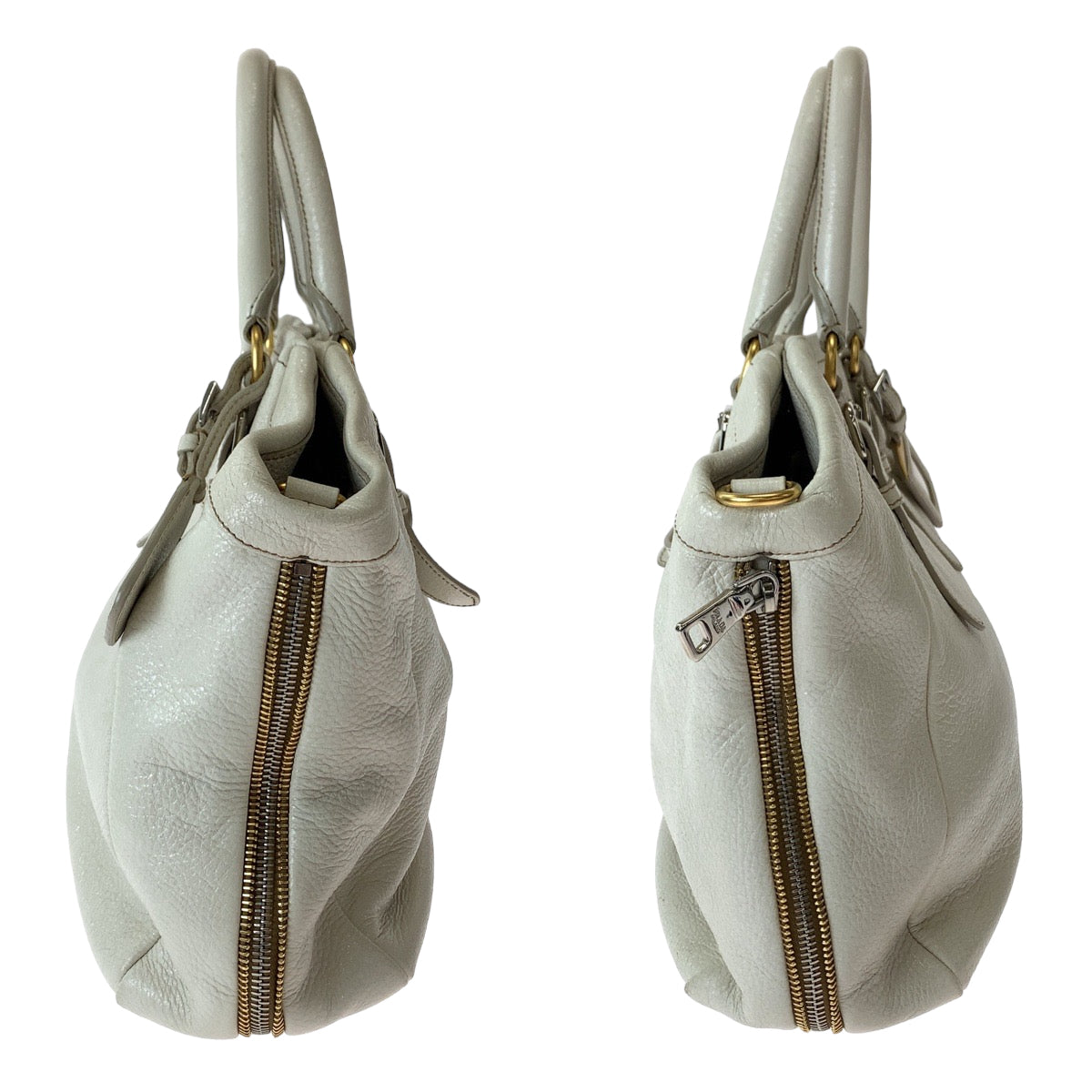 PRADA Prada White Gold Hardware Leather Tote Bag Shoulder Bag Handbag Women's