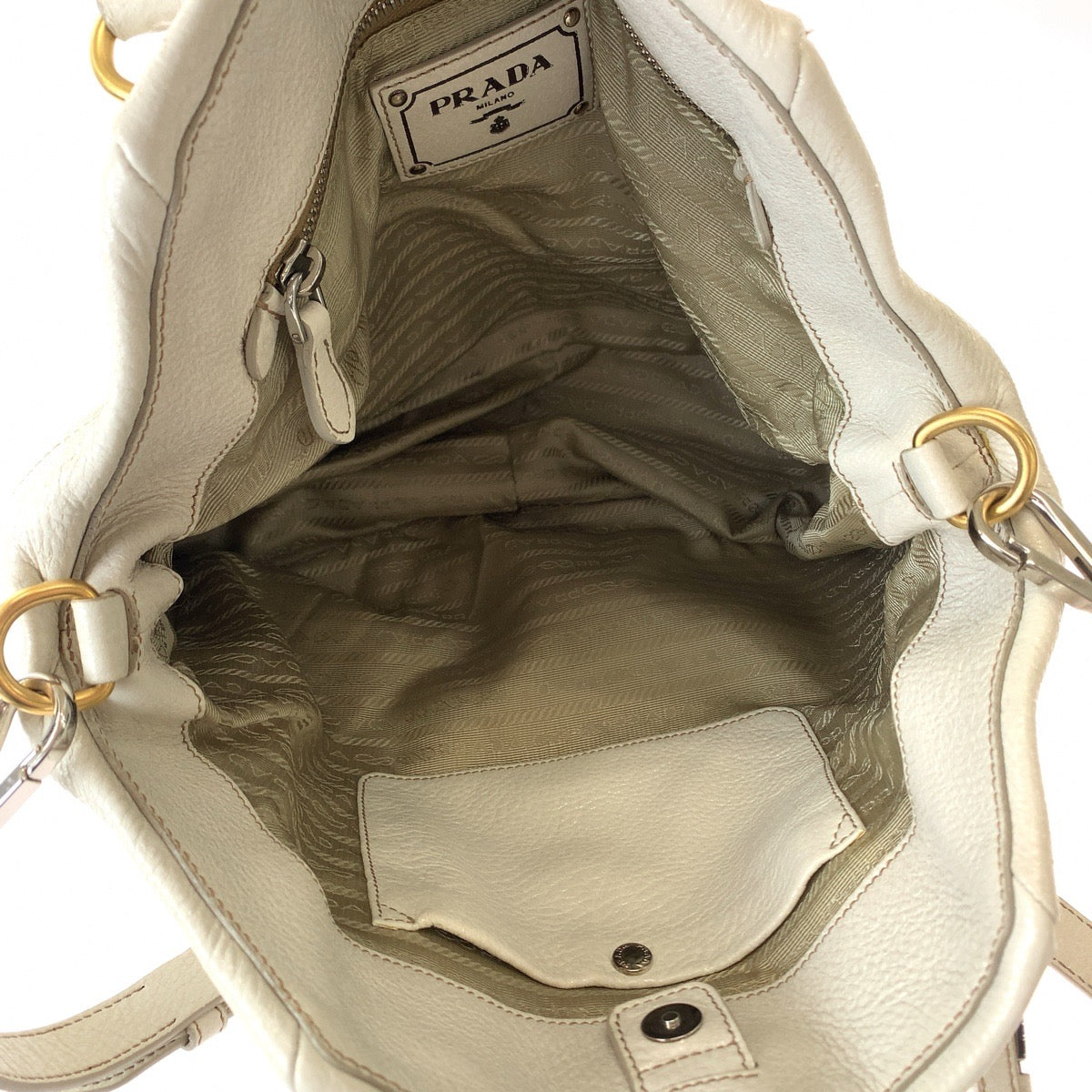 PRADA Prada White Gold Hardware Leather Tote Bag Shoulder Bag Handbag Women's