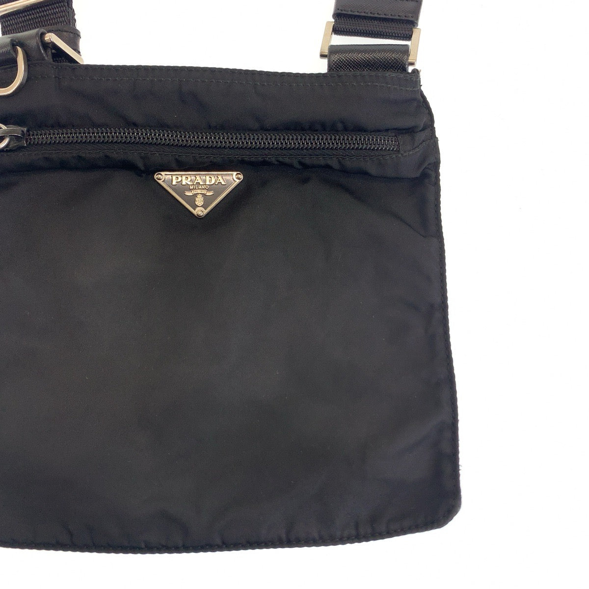 12425
PRADA プラダ テスート 三角ロゴプレート ブラック 黒 シルバー金具 ナイロン ショルダーバッグ ポシェット 斜め掛け  レディース