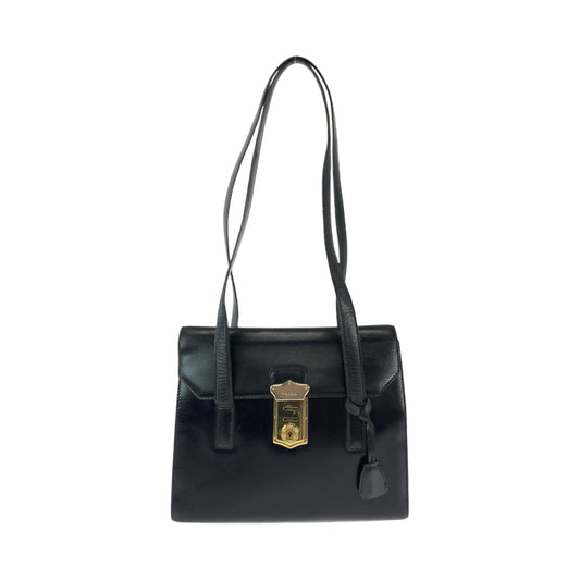 12424
PRADA プラダ ヴィンテージ ブラック ゴールド金具 レザー ショルダーバッグ ハンドバッグ  レディース