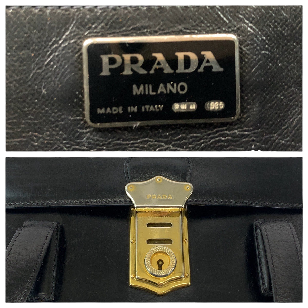 12424
PRADA プラダ ヴィンテージ ブラック ゴールド金具 レザー ショルダーバッグ ハンドバッグ  レディース