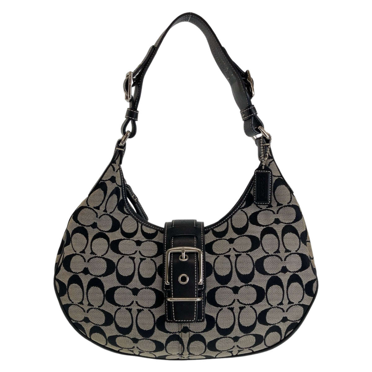 COACH コーチ シグネチャー ホーボー ブラック 黒 グレー シルバー金具 キャンバス / レザー ショルダーバッグ  レディース