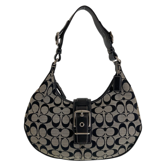 COACH コーチ シグネチャー ホーボー ブラック 黒 グレー シルバー金具 キャンバス / レザー ショルダーバッグ  レディース